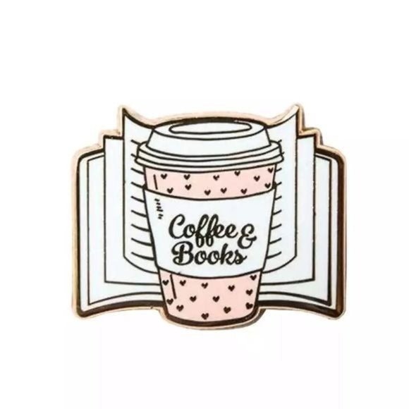 Coffee & Books enamel pin flair book lover latte pins - Picture 2 of 2